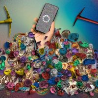 An array of colorful, fossil-like data imprints representing the static nature of AI models, laden with outdated contexts and biases.