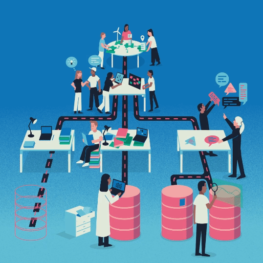 A GIF showing the collaborative process of building an assurance case. It is a participatory process which requires stakeholder engagement as well as co-designing by project team members.