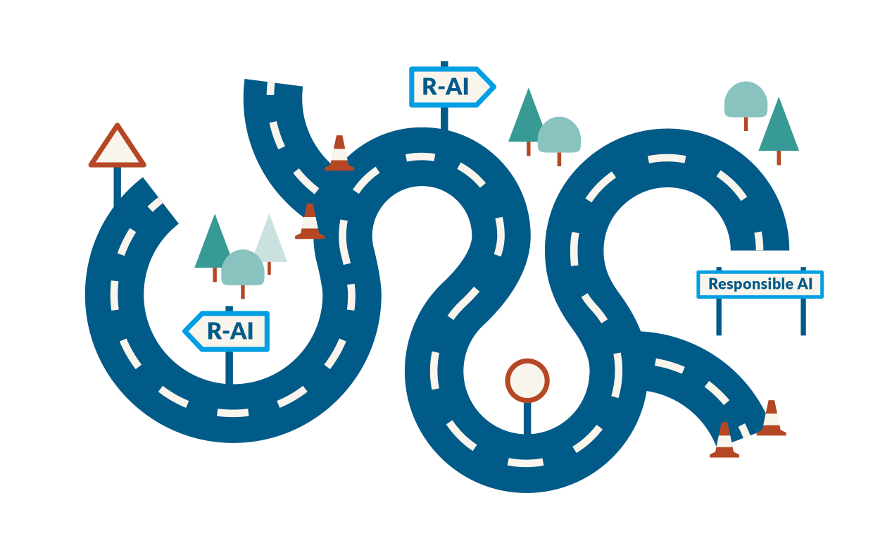 Stylized illustration depicting a road meadering towards 'responsible AI'